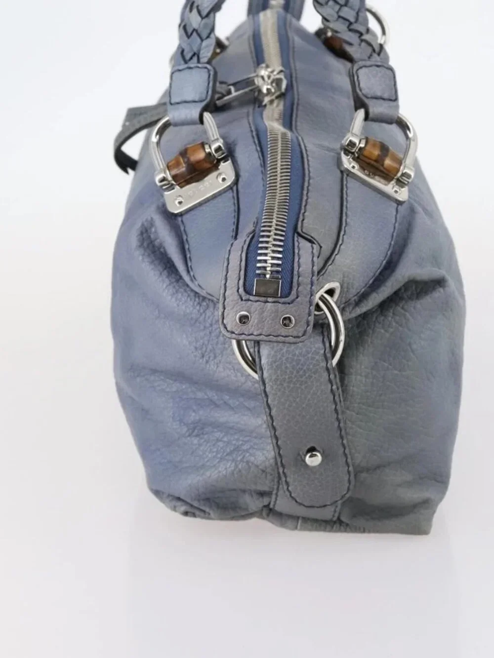 GUCCI Bamboo Tote Bag Leather Blue Auth